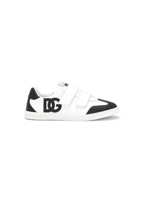 DOLCE & GABBANA KIDS Sneakers Basse DG Original Bianche e Nere Con Logo DG - DOLCE & GABBANA KIDS Soddisfazione Garantita