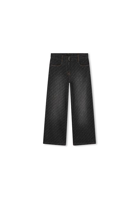 GIVENCHY KIDS Jeans Dritti Neri Con Stampa Logo All-Over - GIVENCHY KIDS Qualità Garantita