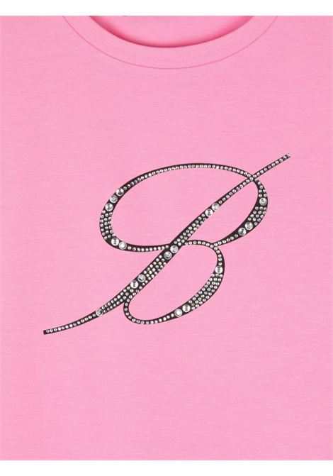 MISS BLUMARINE KIDS T-Shirt Rosa Con Logo Di Strass - MISS BLUMARINE KIDS Promozione Limitata
