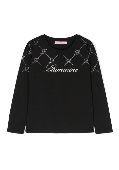 MISS BLUMARINE KIDS T-Shirt Nera Con Logo Di Strass e Motivo Monogram - MISS BLUMARINE KIDS Fino Al -60%