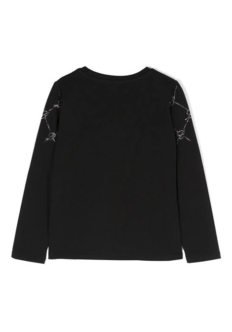 MISS BLUMARINE KIDS T-Shirt Nera Con Logo Di Strass e Motivo Monogram - MISS BLUMARINE KIDS Fino Al -60%