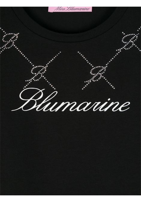 MISS BLUMARINE KIDS T-Shirt Nera Con Logo Di Strass e Motivo Monogram - MISS BLUMARINE KIDS Fino Al -60%
