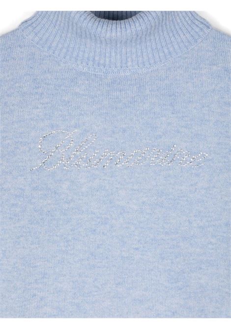 MISS BLUMARINE KIDS Maglione e Collo Alto Azzurro Con Logo Di Strass - MISS BLUMARINE KIDS Prezzo Ridotto