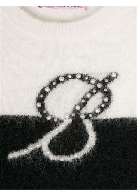 MISS BLUMARINE KIDS Maglione Nero e Bianco Con Dettaglio "B" Di Perle - MISS BLUMARINE KIDS Presa