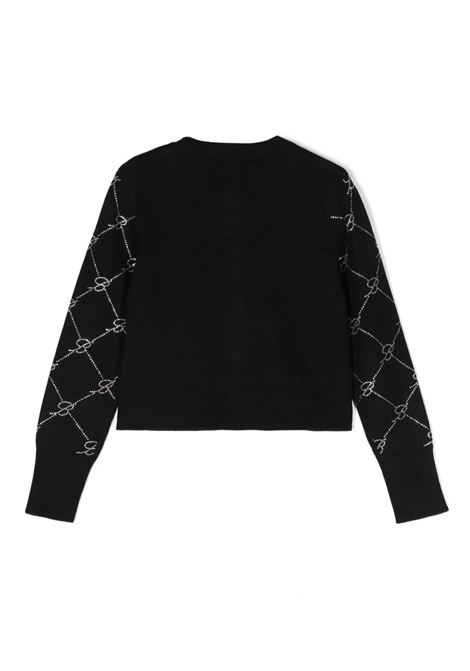 MISS BLUMARINE KIDS Cardigan Nero Con Motivo Monogram Di Strass - MISS BLUMARINE KIDS Outlet