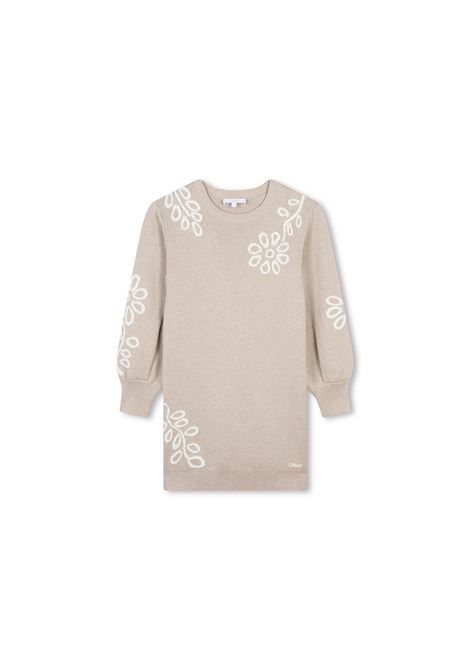 CHLOÉ KIDS Abito In Maglia Beige Marl Con Ricami - CHLOÉ KIDS Offerte