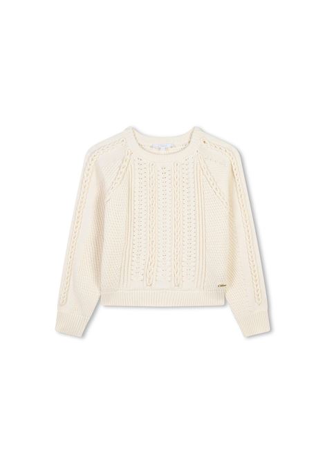 CHLOÉ KIDS Maglione Bianco Con Lavorazione a Trecce - CHLOÉ KIDS Vendita Calda
