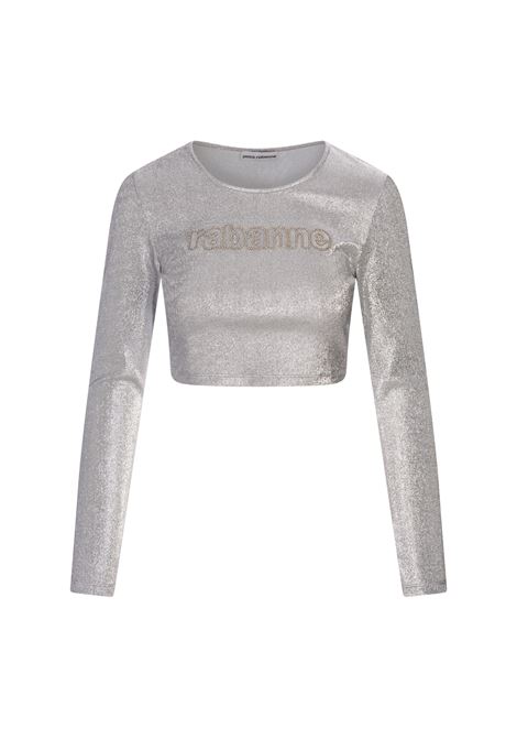 RABANNE Top Crop Argentato A Maniche Lunghe Con Logo - RABANNE Latest fashion