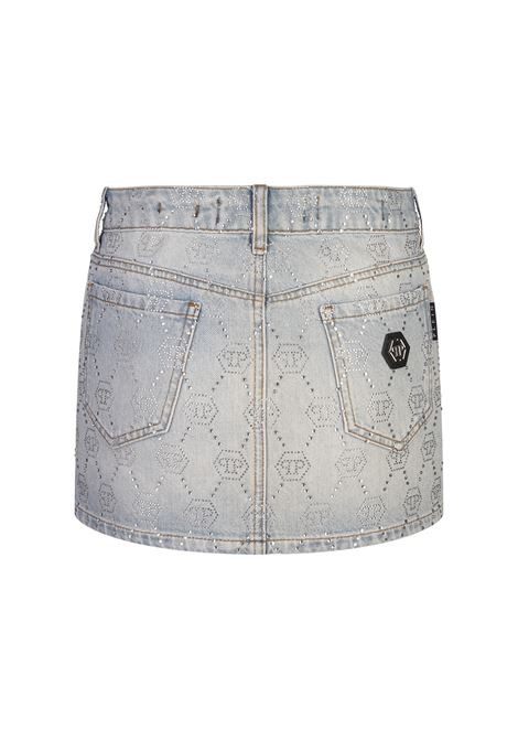PHILIPP PLEIN Minigonna In Denim Con Motivo Monogramma Di Strass - PHILIPP PLEIN Comprane uno, ottenene uno gratis