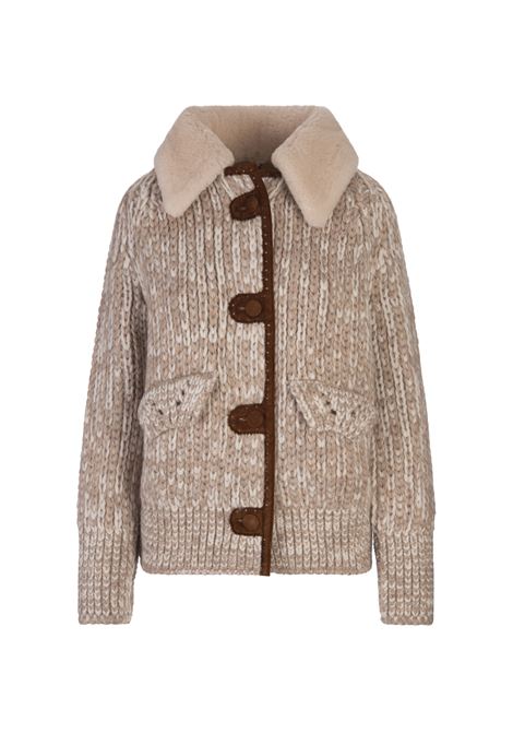 ERMANNO SCERVINO Bomber In Maglia Beige Con Colletto Shearling - ERMANNO SCERVINO Offerte speciali