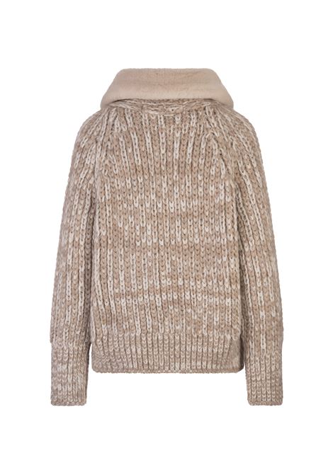 ERMANNO SCERVINO Bomber In Maglia Beige Con Colletto Shearling - ERMANNO SCERVINO Offerte speciali