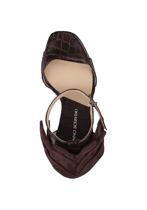 ERMANNO SCERVINO Sandali In Pelle Effetto Coccodrillo Marrone Con Dettaglio Fiore - ERMANNO SCERVINO Ultimo giorno