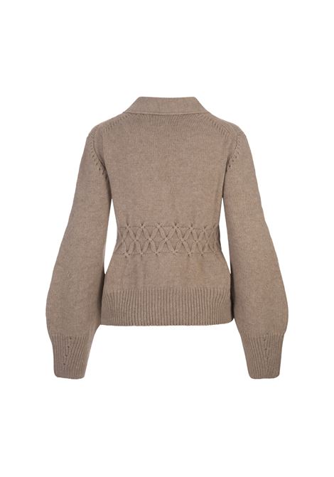 ERMANNO SCERVINO Cardigan In Cashmere Marrone Con Punto Smock - ERMANNO SCERVINO Officina