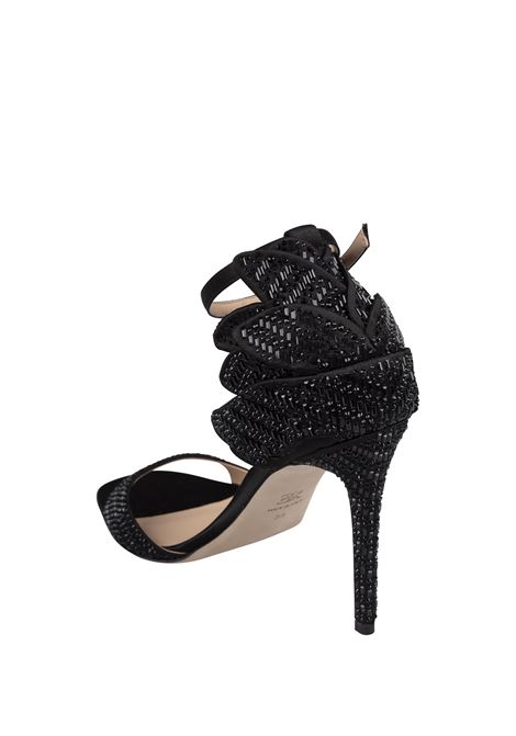 ERMANNO SCERVINO Sandali In Raso Nero Con Cristalli e Dettaglio Fiore - ERMANNO SCERVINO Sconti questo mese