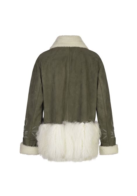 ERMANNO SCERVINO Shearling Monopetto Verde Con Ricami e Pelliccia - ERMANNO SCERVINO Italy
