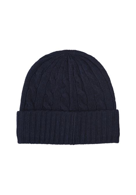 RALPH LAUREN Beanie In Lana e Cashmere a Trecce Blu Scuro - RALPH LAUREN Pezzi Unici