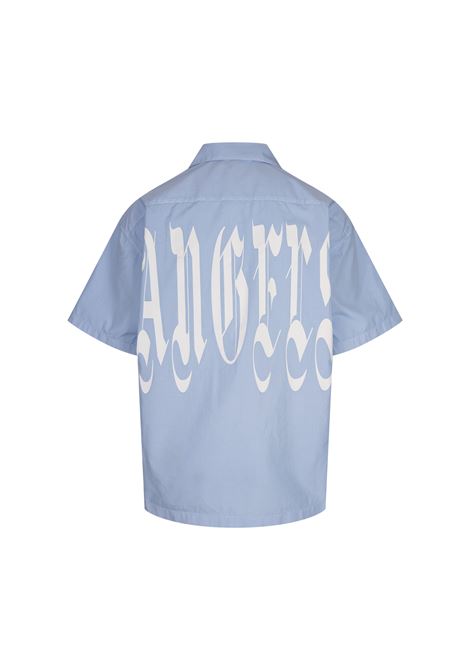 PALM ANGELS Camicia Oversize Logo Gothic Azzurra - PALM ANGELS Saldi Di Fabbrica