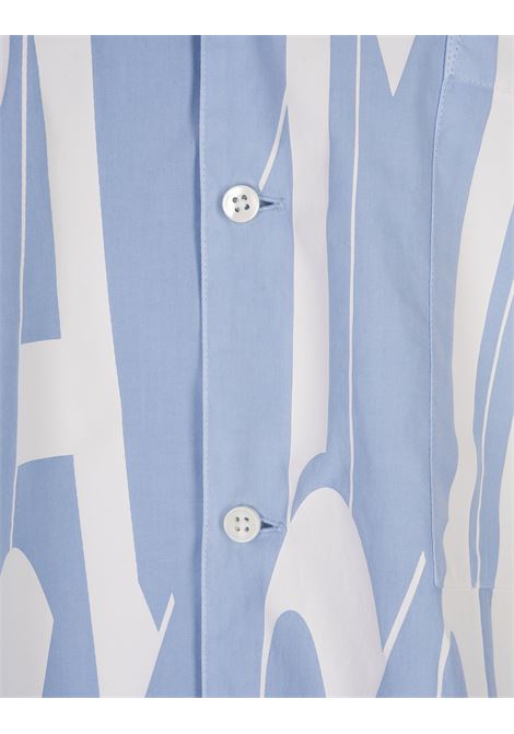 PALM ANGELS Camicia Oversize Logo Gothic Azzurra - PALM ANGELS Saldi Di Fabbrica