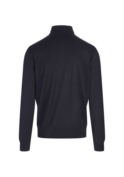 BOSS Maglione Regular Fit Stile Polo Blu Scuro In Seta Lana e Cashmere - BOSS Latest fashion