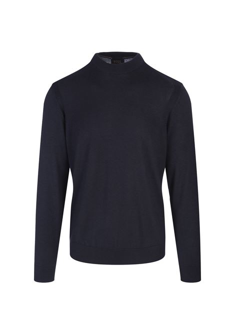 BOSS Maglione Regular Fit Blu Scuro In Seta Lana e Cashmere - BOSS Offerta temporanea