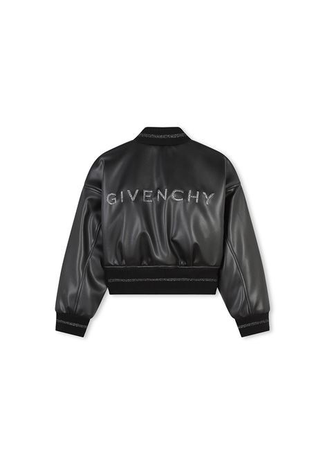 GIVENCHY KIDS Bomber In Similpelle Nera Con Logo In Lurex - GIVENCHY KIDS Italy