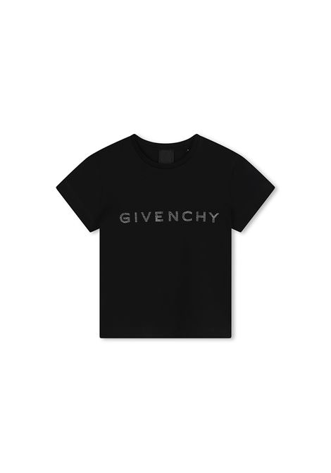 GIVENCHY KIDS T-Shirt Nera Con Logo Di Strass - GIVENCHY KIDS Nuovo