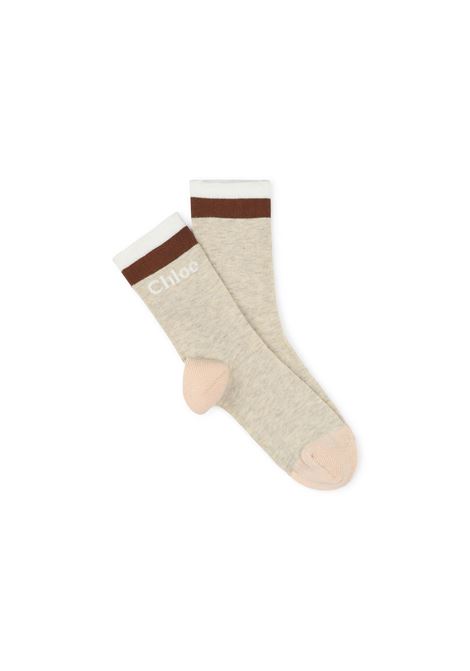 CHLOÉ KIDS Calzini Beige Marl Con Logo e Righe Bicolori - CHLOÉ KIDS Soddisfazione Garantita