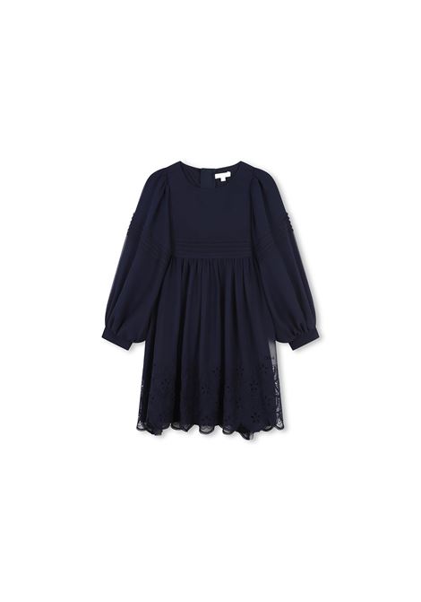 CHLOÉ KIDS Abito In Crepe Di Seta Blu Navy - CHLOÉ KIDS Novità