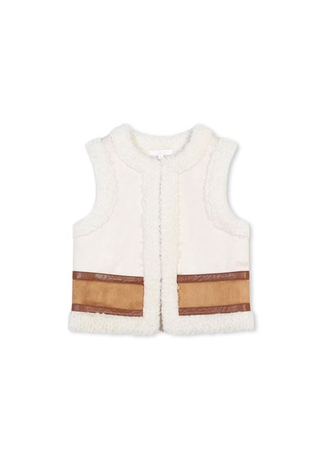 CHLOÉ KIDS Gilet Bianco e Chocolate Brown Con Effetto Shearling - CHLOÉ KIDS Sconto