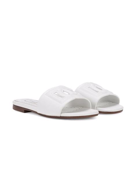 DOLCE & GABBANA KIDS Slide In Pelle Bianca Con Logo DG - DOLCE & GABBANA KIDS Outlet