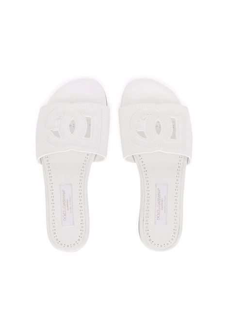 DOLCE & GABBANA KIDS Slide In Pelle Bianca Con Logo DG - DOLCE & GABBANA KIDS Outlet