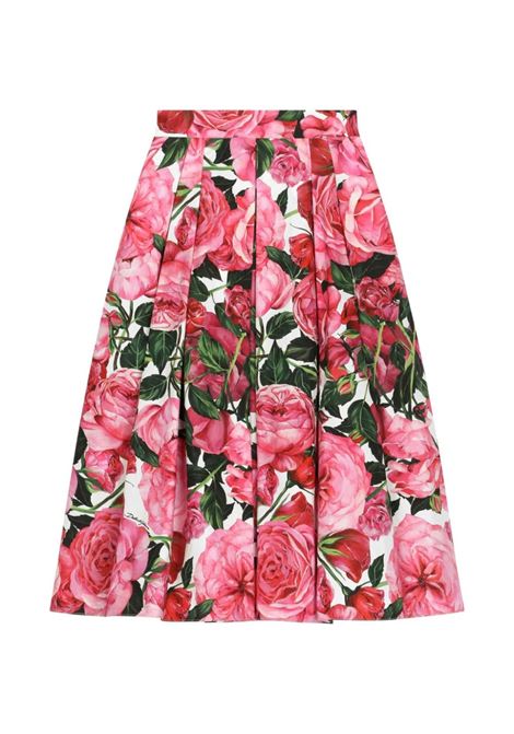 DOLCE & GABBANA KIDS Gonna Lunga Con Stampa Rose Rosa - DOLCE & GABBANA KIDS Vendite Flash