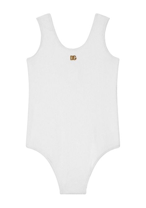 DOLCE & GABBANA KIDS Costume Intero Bianco Con Logo DG In Metallo - DOLCE & GABBANA KIDS In Saldo