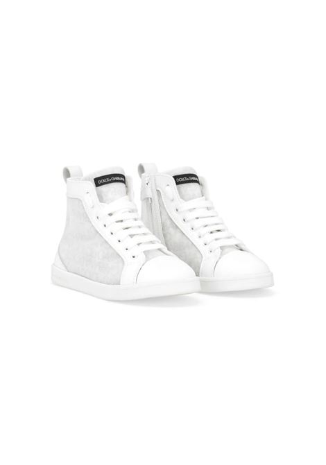 DOLCE & GABBANA KIDS Sneakers Alte Bianche Con Motivo Logo - DOLCE & GABBANA KIDS Nuova