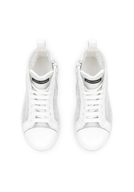 DOLCE & GABBANA KIDS Sneakers Alte Bianche Con Motivo Logo - DOLCE & GABBANA KIDS Nuova