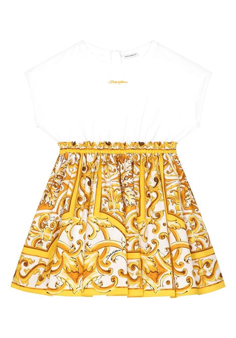 DOLCE & GABBANA KIDS Abito In Jersey e Popeline Con Stampa Maiolica Gialla - DOLCE & GABBANA KIDS Spedizione gratuita