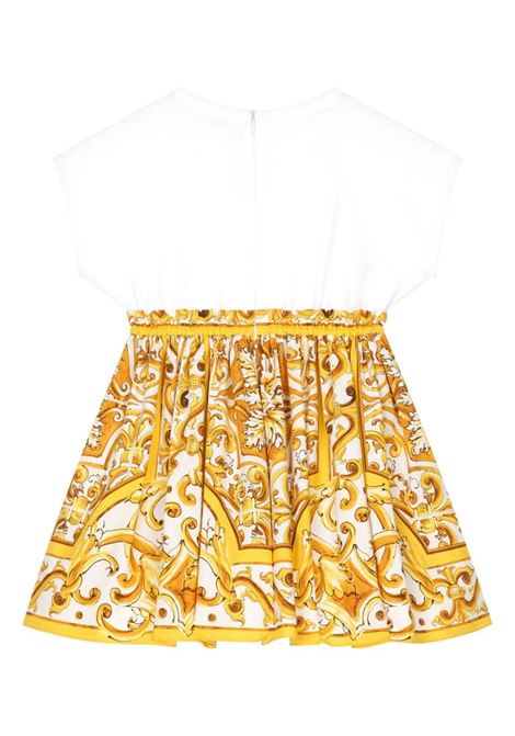 DOLCE & GABBANA KIDS Abito In Jersey e Popeline Con Stampa Maiolica Gialla - DOLCE & GABBANA KIDS Spedizione gratuita