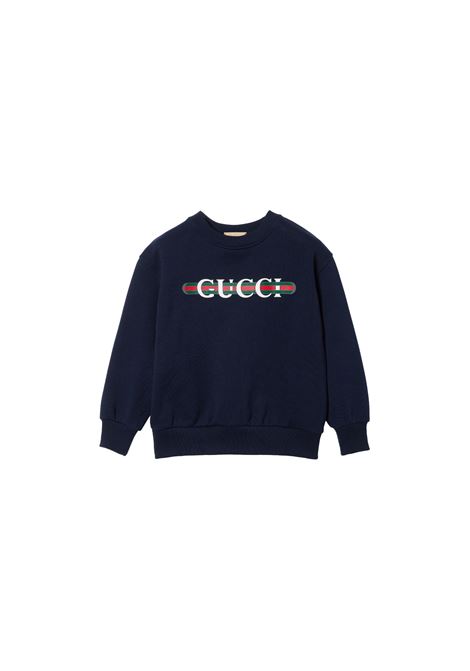 GUCCI KIDS Felpa Blu Scuro Con Stampa Gucci Web - GUCCI KIDS Negozio online di fabbrica