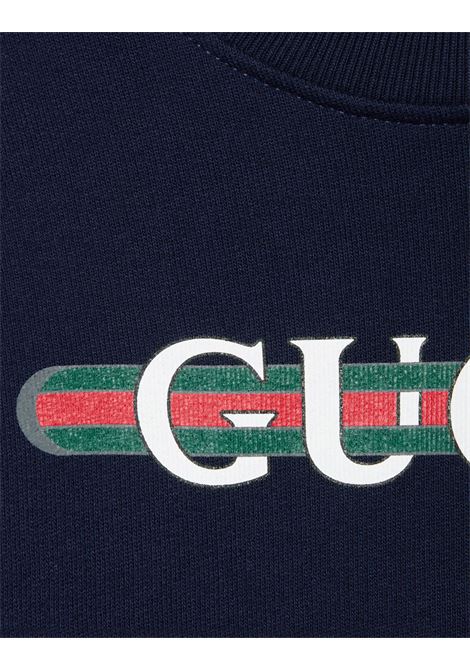 GUCCI KIDS Felpa Blu Scuro Con Stampa Gucci Web - GUCCI KIDS Negozio online di fabbrica