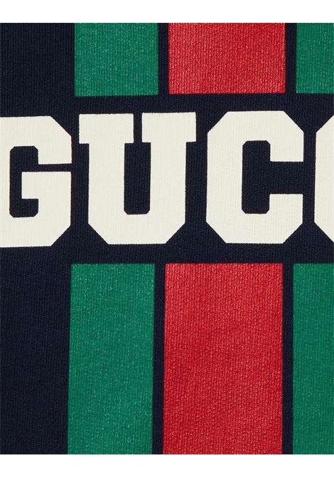 GUCCI KIDS Felpa Oversize Blu Scuro Con Stampa Gucci Web - GUCCI KIDS Prezzo di fabbrica