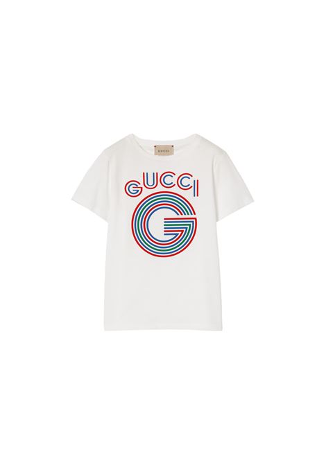 GUCCI KIDS T-Shirt Bianca Con Stampa Gucci G - GUCCI KIDS Offerta speciale