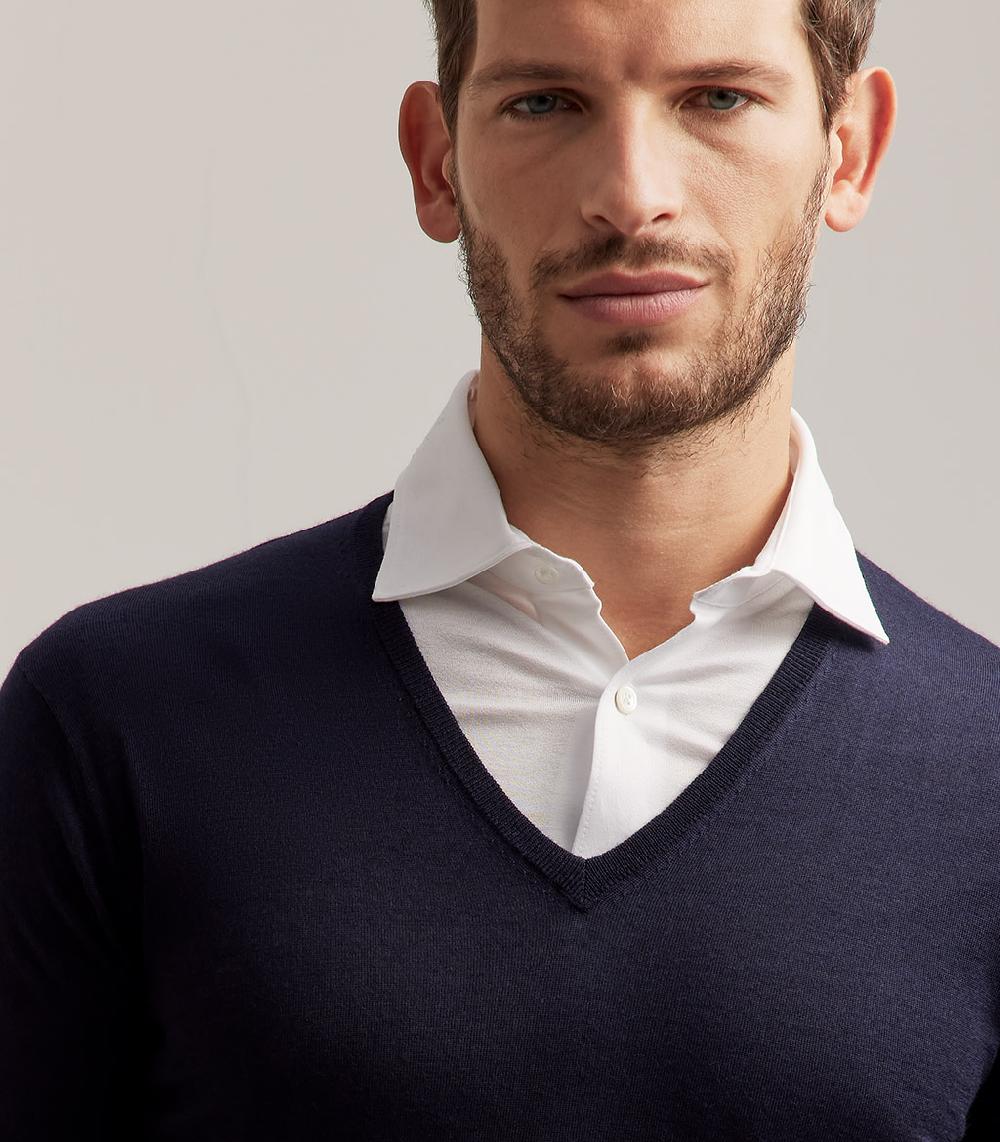 S.Moritz COLLO V LANA SETA CASHMERE - BLU NAVY Solo un giorno rimasto