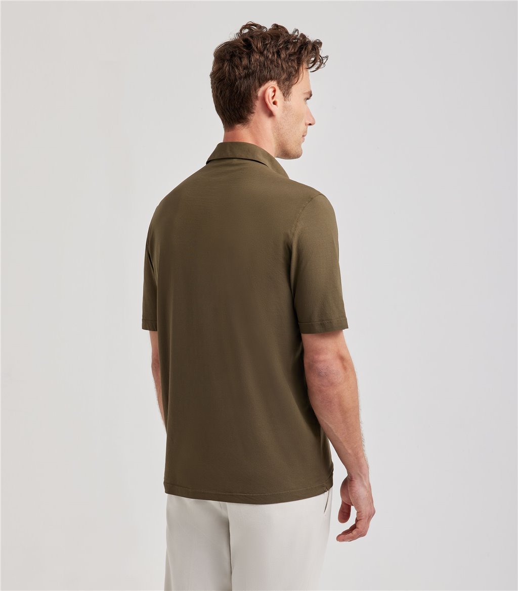 S.Moritz Polo verde militare da uomo in cotone crepe | S.Moritz Sito Ufficiale Nuovo