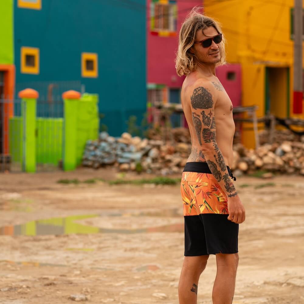 Seay / Boardshort Nero Arancione Bird of Paradise Pezzi Unici