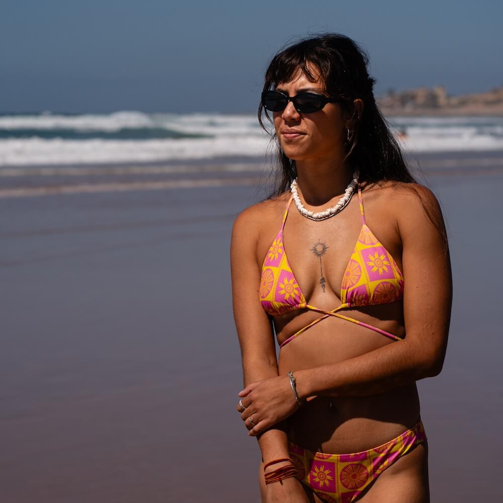Seay / Slip Bikini Brasiliano Rosa Giallo Symbols Vendita Economica