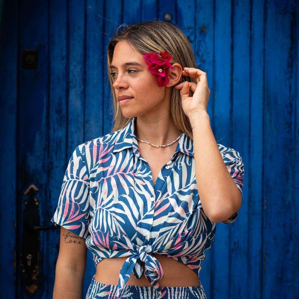 Seay / Camicia Crop Blu Bamboo Italy