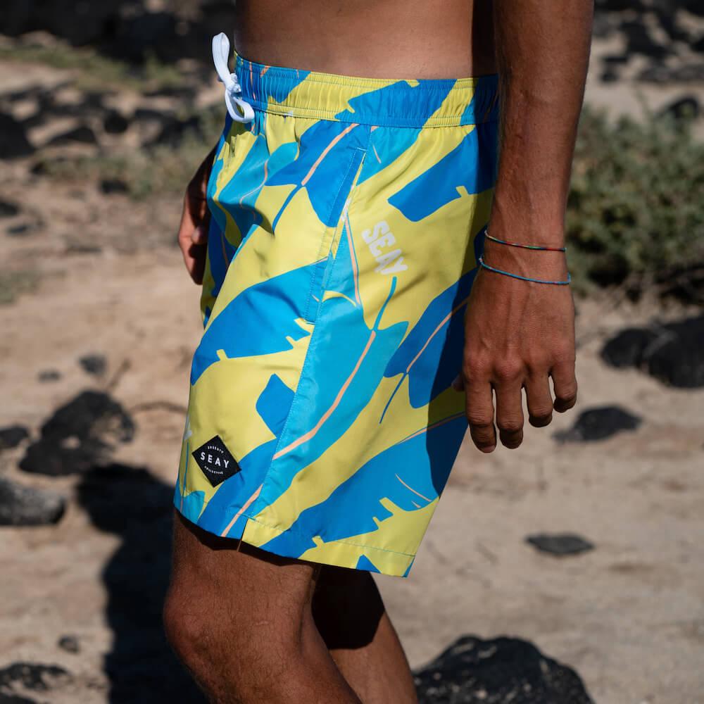 Seay / Swim Boxer Medio Giallo Blu Foglie Banano Consegna Veloce
