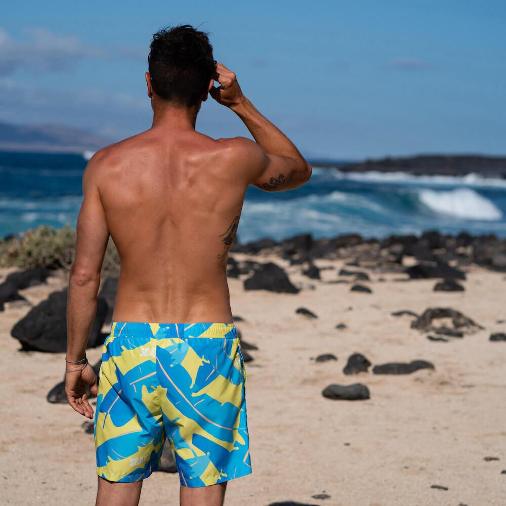 Seay / Swim Boxer Medio Giallo Blu Foglie Banano Consegna Veloce