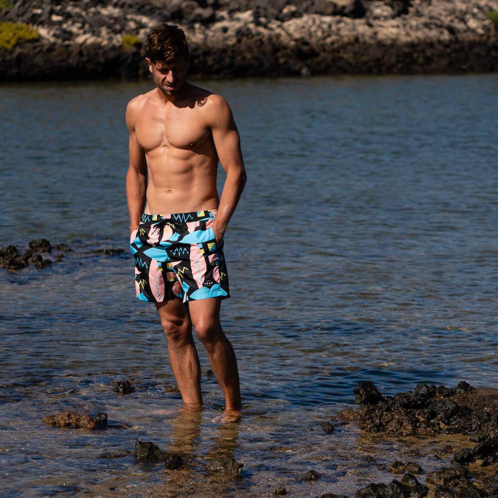 Seay / Swim Boxer Medio Nero Stampa Macro 80s Economico