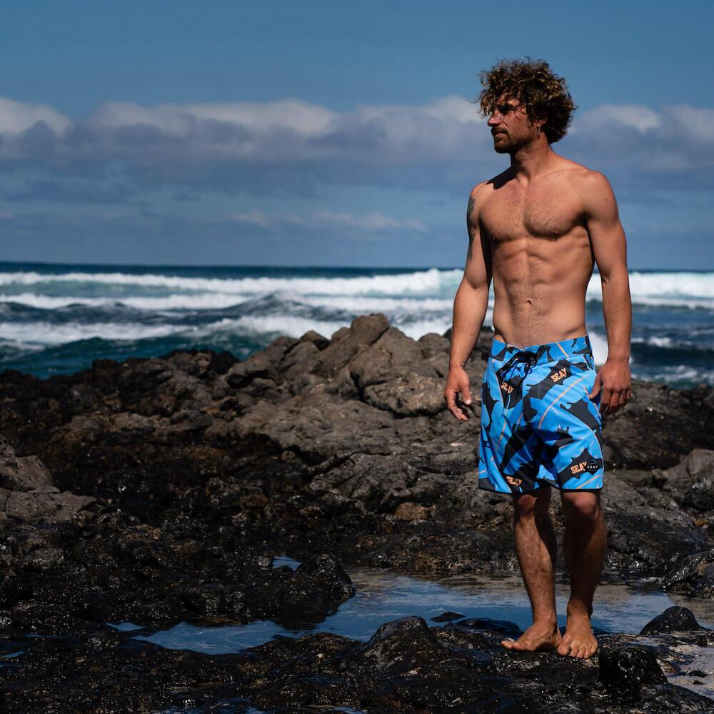 Seay / Boardshort Nero Blu Foglie Banano Alapai Offerte